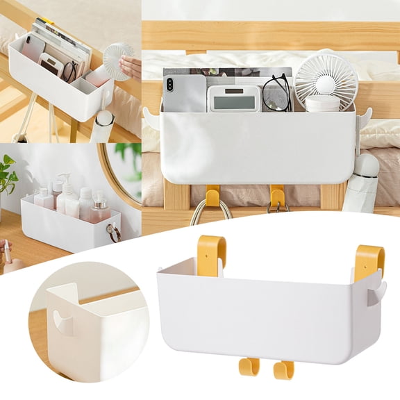 Bunk Bed Shelf for Top Plastic Bedside Shelf Accessories for Kids Bunk Bed Caddy with Hooks for Bed Rail,White,11 Lbs Capacity