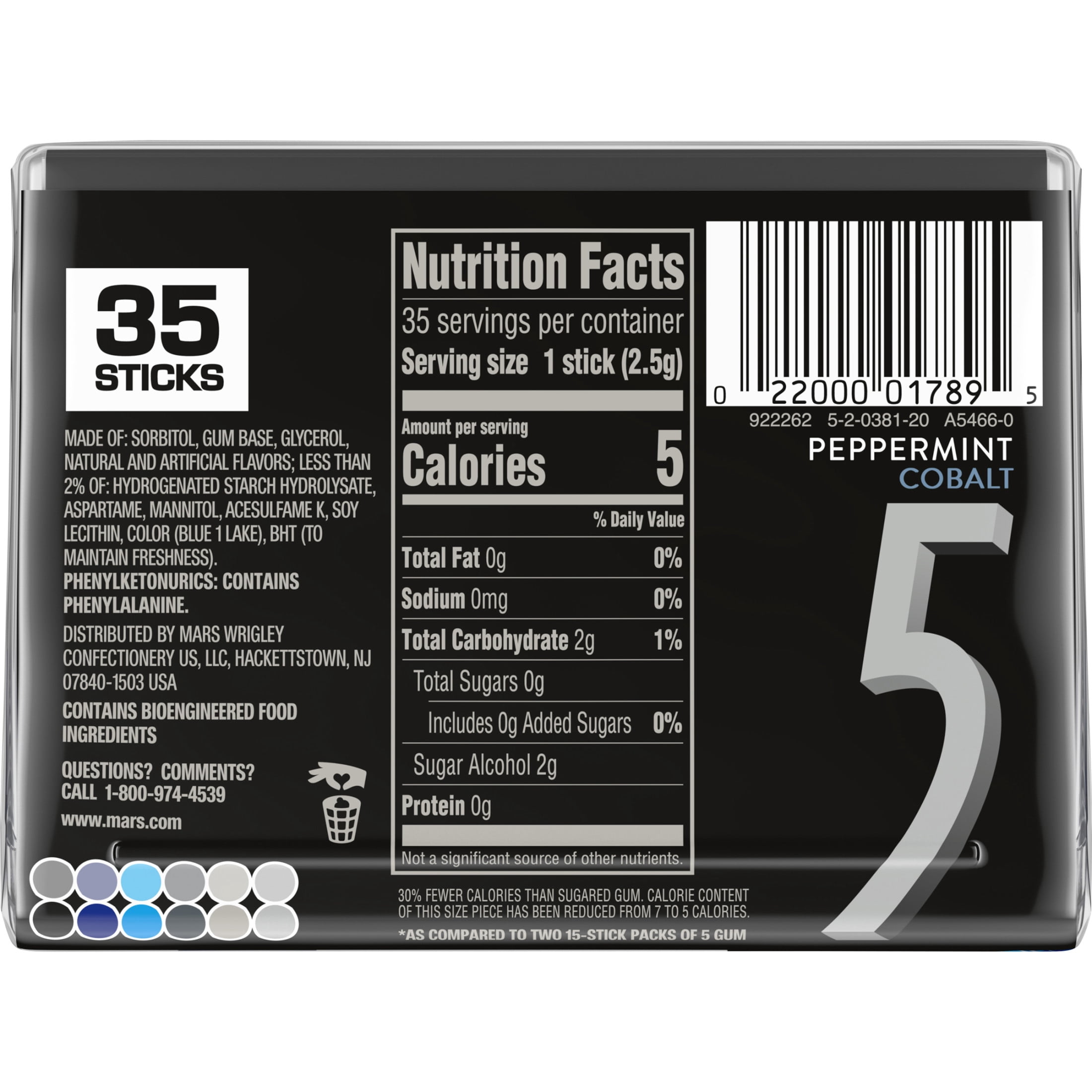5 Gum Peppermint Cobalt Sugar Free Chewing Gum, Five Gum - 35 ct