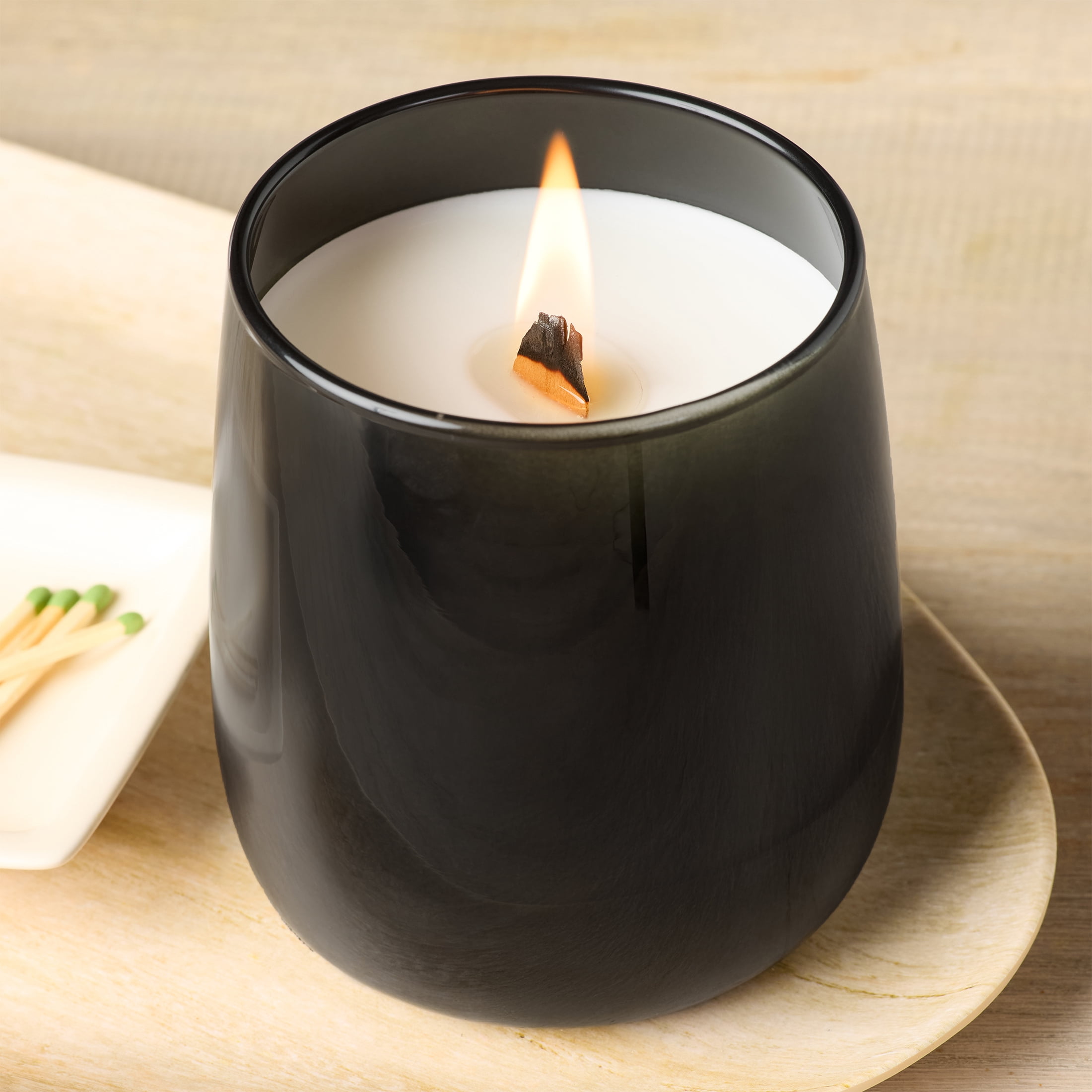 Better Homes & Gardens Warm Leathered Amber Scented Wooden 1-Wick Jar Candle, 14.5 oz