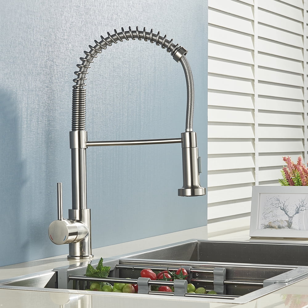 Senlesen Kitchen Sink Faucet Brushed Nickel Pull-Down Single Handle Tap
