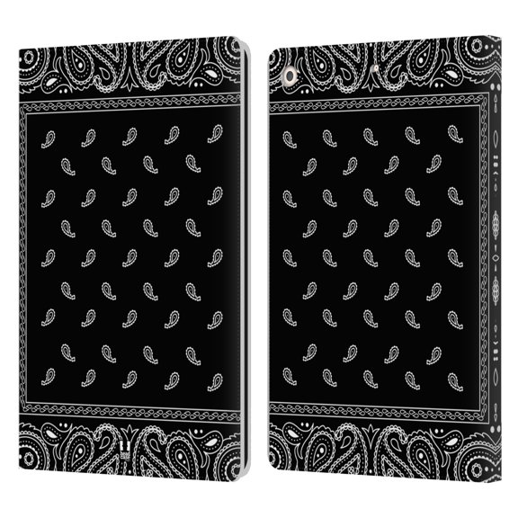 Head Case Designs Classic Paisley Bandana Square Black Leather Book Wallet Case Cover Compatible with Apple iPad 10.2 2019/2020/2021
