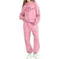 thumbnail image 4 of Auroural Children's Clothing Long Sleeve Kids Set 2 Piece Sets for Girls Size 7/8 Children's Heart-shaped Print Long Hooded Sweatshirt And Leg Tied Sweatpants Casual Sports Two-piece Set, 4 of 5