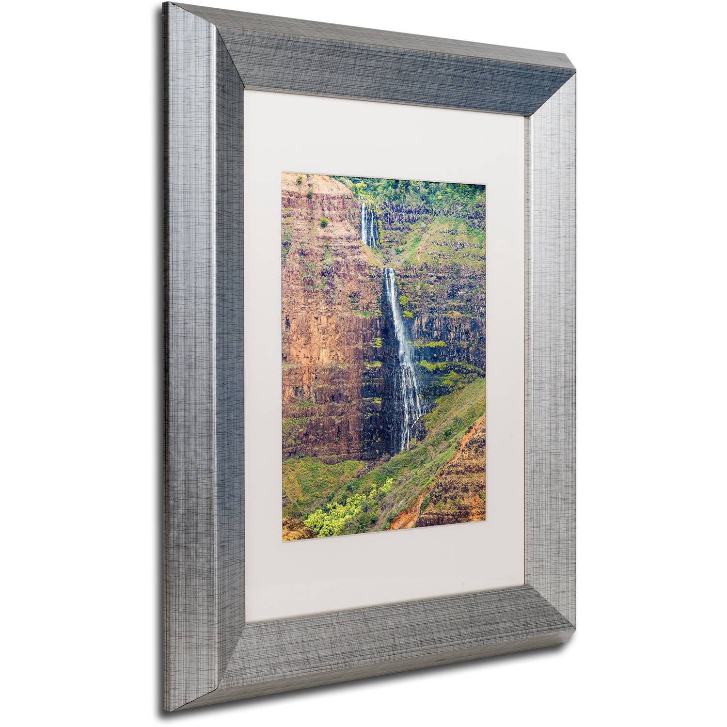 Trademark Fine Art 'Waipoo Falls' Canvas Art by Pierre Leclerc, White Matte, Silver Frame