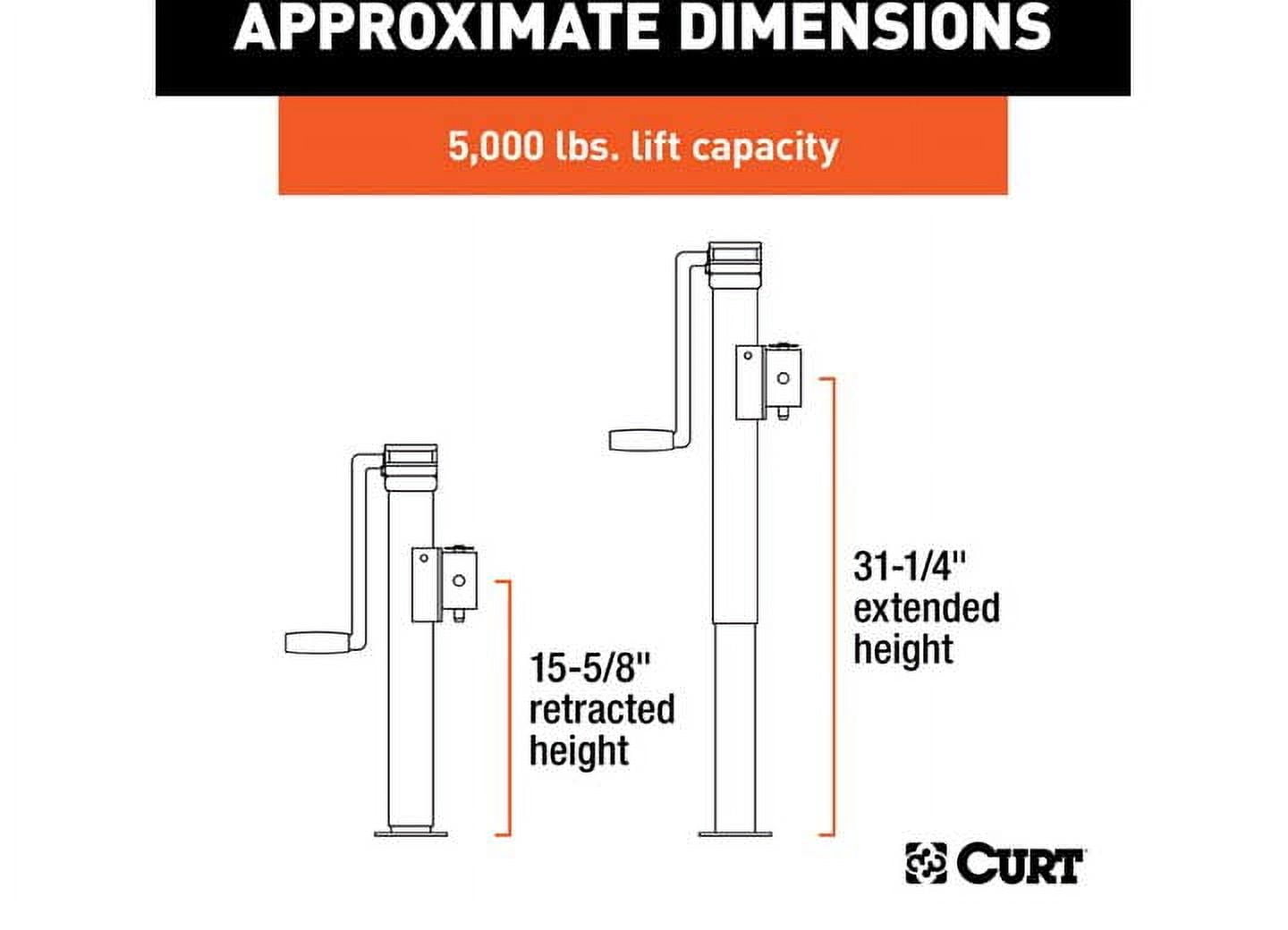 Curt 25005 Pipe-Mount Swivel Trailer Jack w/Side Handle 5,000lb 15" Travel