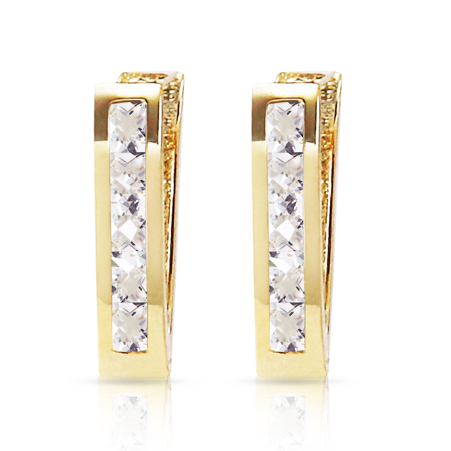 Galaxy Gold 14K Solid Gold 1.2 Carat Natural Topaz Huggie Earrings for Women - White Gold Fine Jewelry