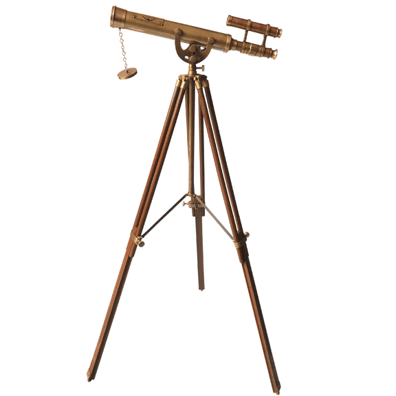Antique Finish Brass Floor Standing Telescope with Wooden Tripod 15X Decorative Nautical Spyglass for Home & Office