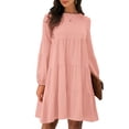 thumbnail image 2 of Femmes Robe Décontractée, Robe à Col Rond Manches Bouffantes Confortable Fluide Respirant Léger pour Bureau pour Dame de Vacances Rose, Noir, Mandarine, 2 of 6