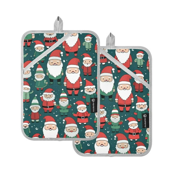Santa Claus Christmas Pot Holders Set of 2 Heat Resistant Kitchen Oven Gloves Potholder Cooking Baking Microwave Mitts