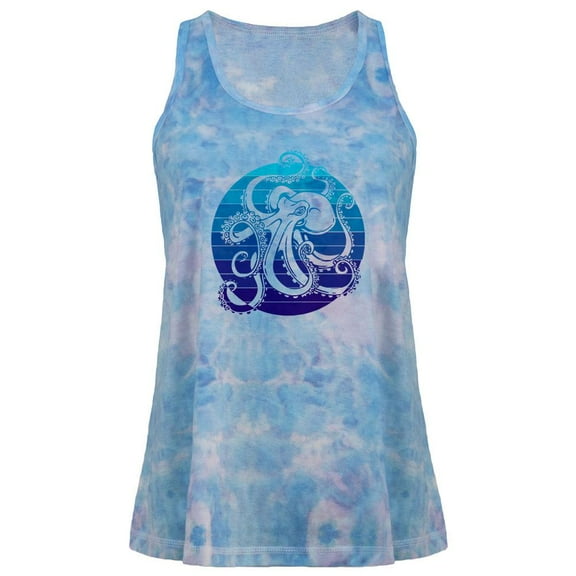 Kraken Octopus Ocean Retro Sunset Circle Juniors Tie Dye Tank Top Multi X-LG