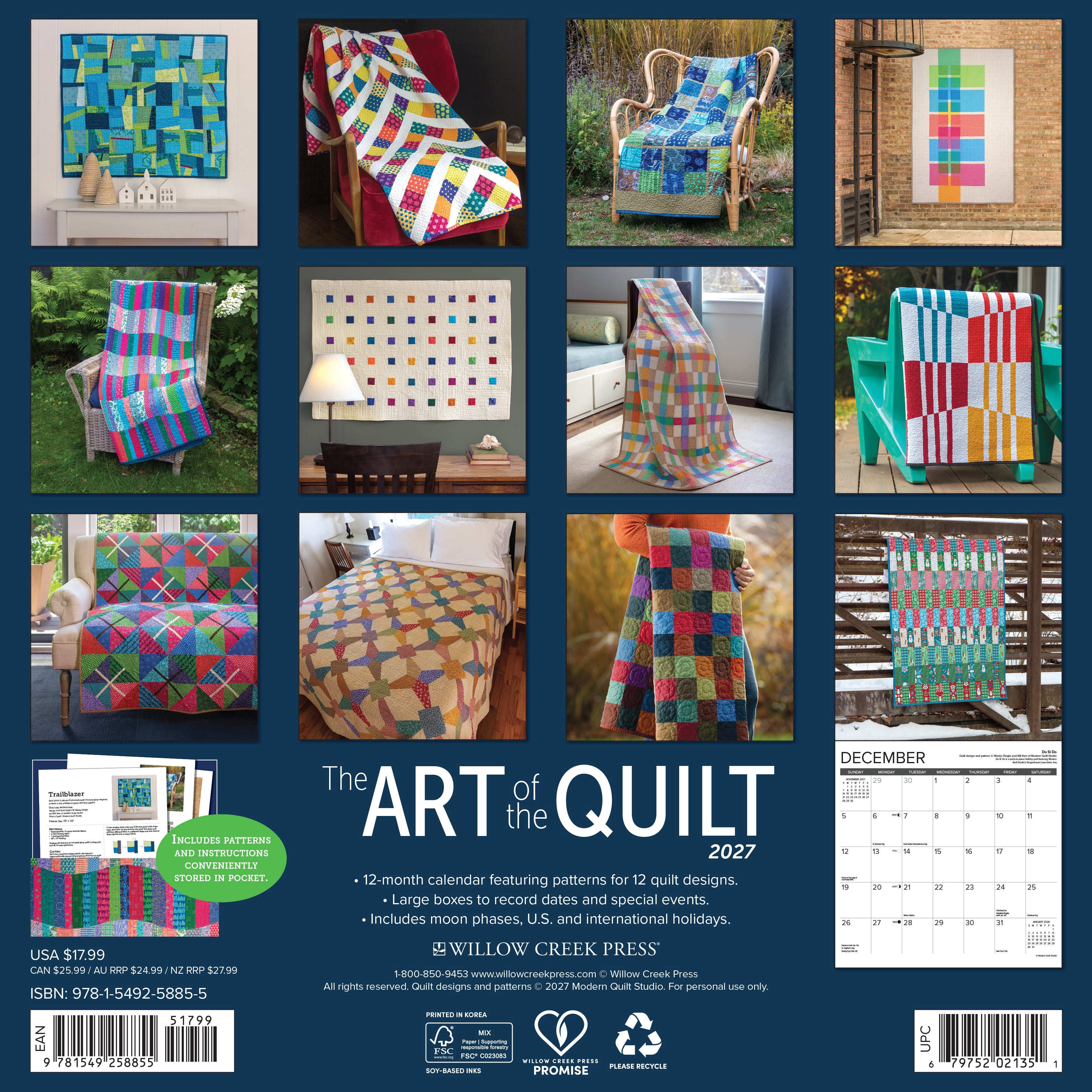Willow Creek Press, Art of the Quilt 2027 Wall Calendar