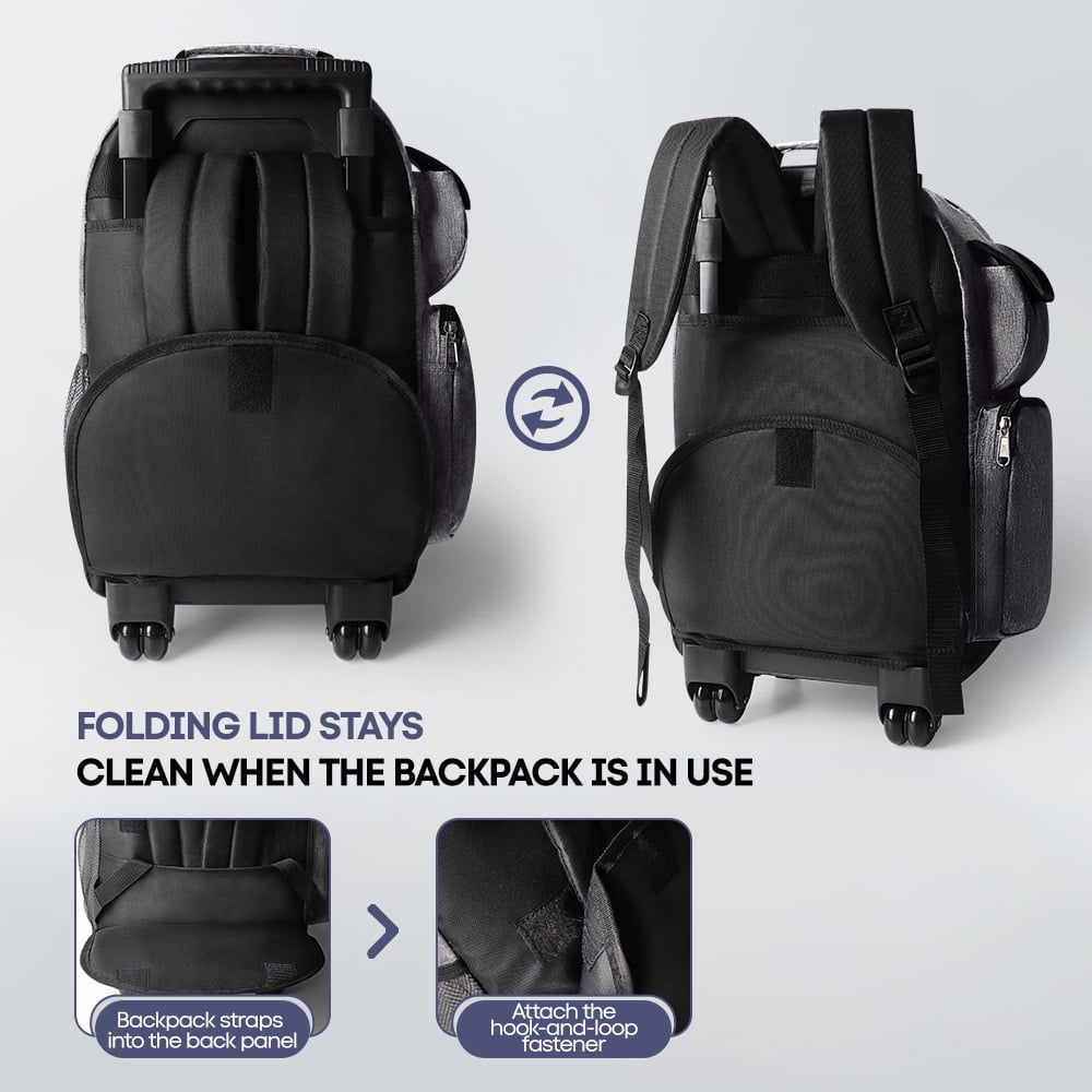 20" Rolling Backpack for Women Men,2 in 1 Carry On Travel Backpack with Wheels & Telescopic Handle for Work, Weekend, School & Short Trips, Grey, JH2560