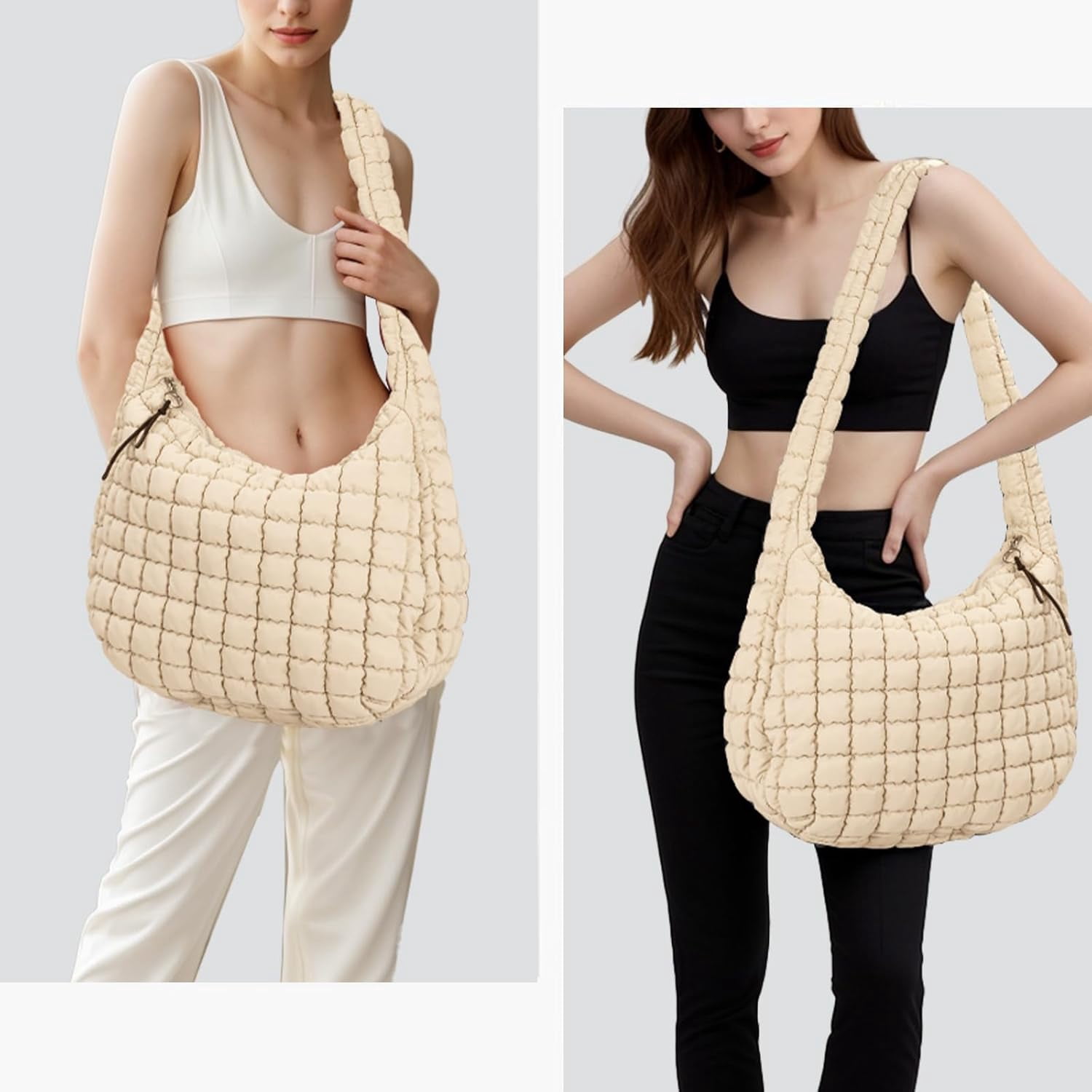 Kwuty Puffer Tote Bag for Women Large Quilted Puffy Lightweight Carryall Crossbody Tote Bag for Women