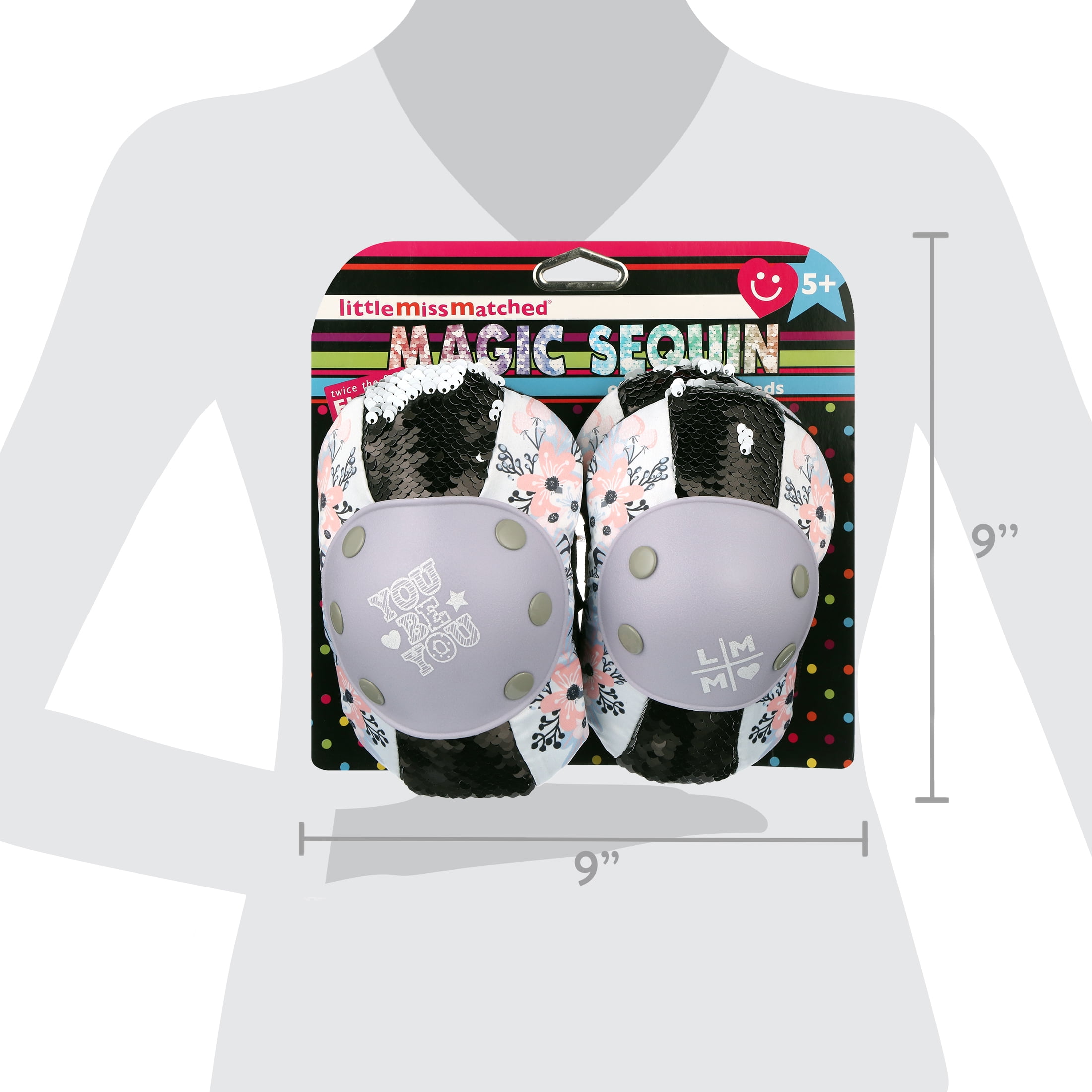 LittleMissMatched Panda Magic Sequin Child's Protective Sport Knee Pad Set, Purple and Blue
