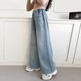 thumbnail image 4 of ZACPNCV Teen Girls Wide Leg Jeans Baggy Embroidery Elastic High Waist Denim Pants Vintage Streetwear Teen Clothes Blue 11-12 Years, 4 of 9
