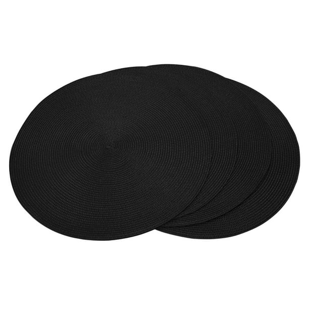 Set of 4 Fine Woven Placemats, Round 15" Diameter, Table Dinner Place Mats (Black)