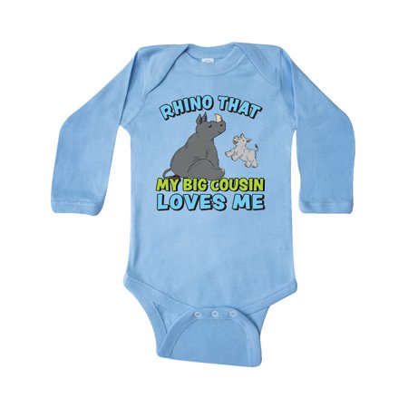 

Inktastic Rhino That My Big Cousin Loves Me with Cute Rhinos Gift Baby Boy or Baby Girl Long Sleeve Bodysuit