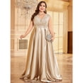 thumbnail image 2 of AURA Plus Size Evening Dress Long Sleeve V Neck Slim Fit Fishtail Formal Maxi Gown Spandex Color Block Women 0XL 4XL, 2 of 7