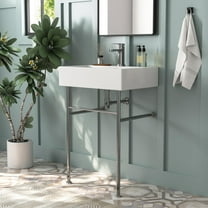 24" White Rectangular Console Bathroom Sink with Overflow