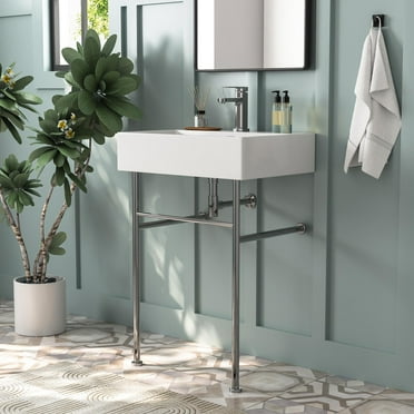 24" White Rectangular Console Bathroom Sink with Overflow