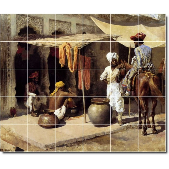 Ceramic Tile Mural-Edwin Weeks Historical Custom Tile Mural 28. 25.5" w x 21.25" h using (30) 4.25 x 4.25 ceramic tiles