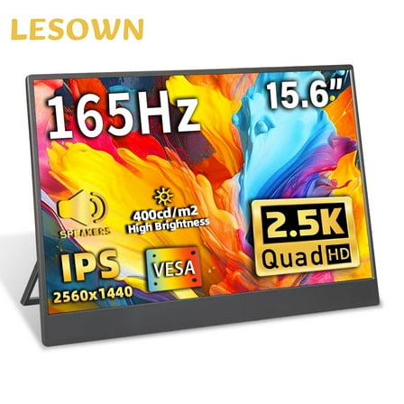 LESOWN 165Hz 2.5K Portable Gaming Monitor 15.6 Inch IPS LCD Screen with Kickstand 2560x1440 USB-C HDMI HDR Laptop Extended Display Built-in Speaker for PC Switch PS5