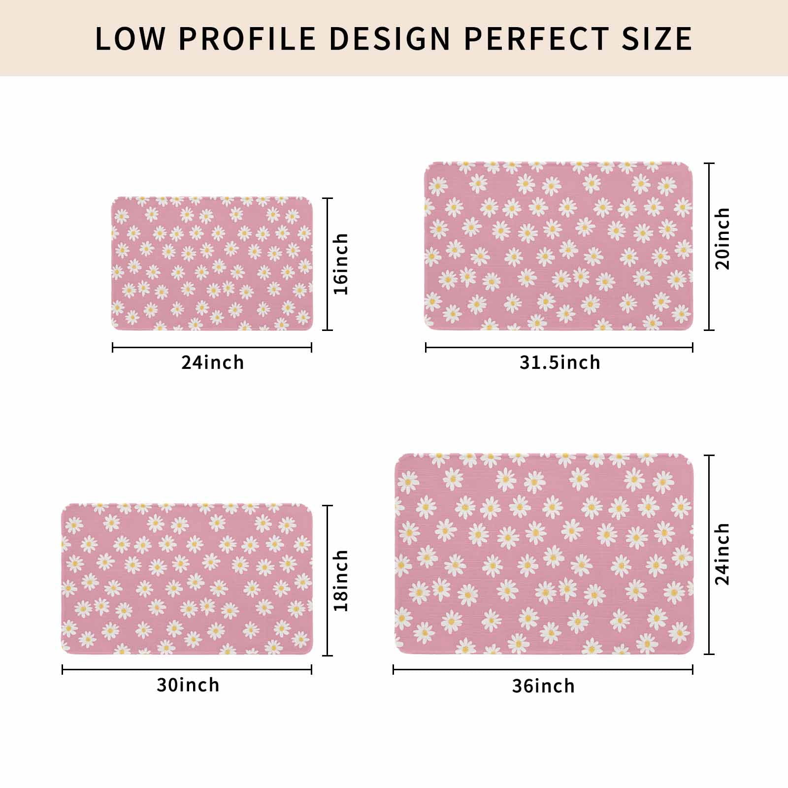 White Pink Daisy Doormat Outdoor Entrance 18"x30", Spring Summer Floral Farmhouse Absorb Moisture Dirt Door Mats, Non-Slip Rubber Backing Floor Mats Indoor, Low-Profile Front Door Rugs