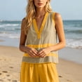thumbnail image 5 of Guluxicc 2 Piece Women's Outfit Sets Linen V Neck Stripe Tank Tops High Waist Pleated Wide Leg Pants Outfits for Summer Casual Wear, 5 of 8