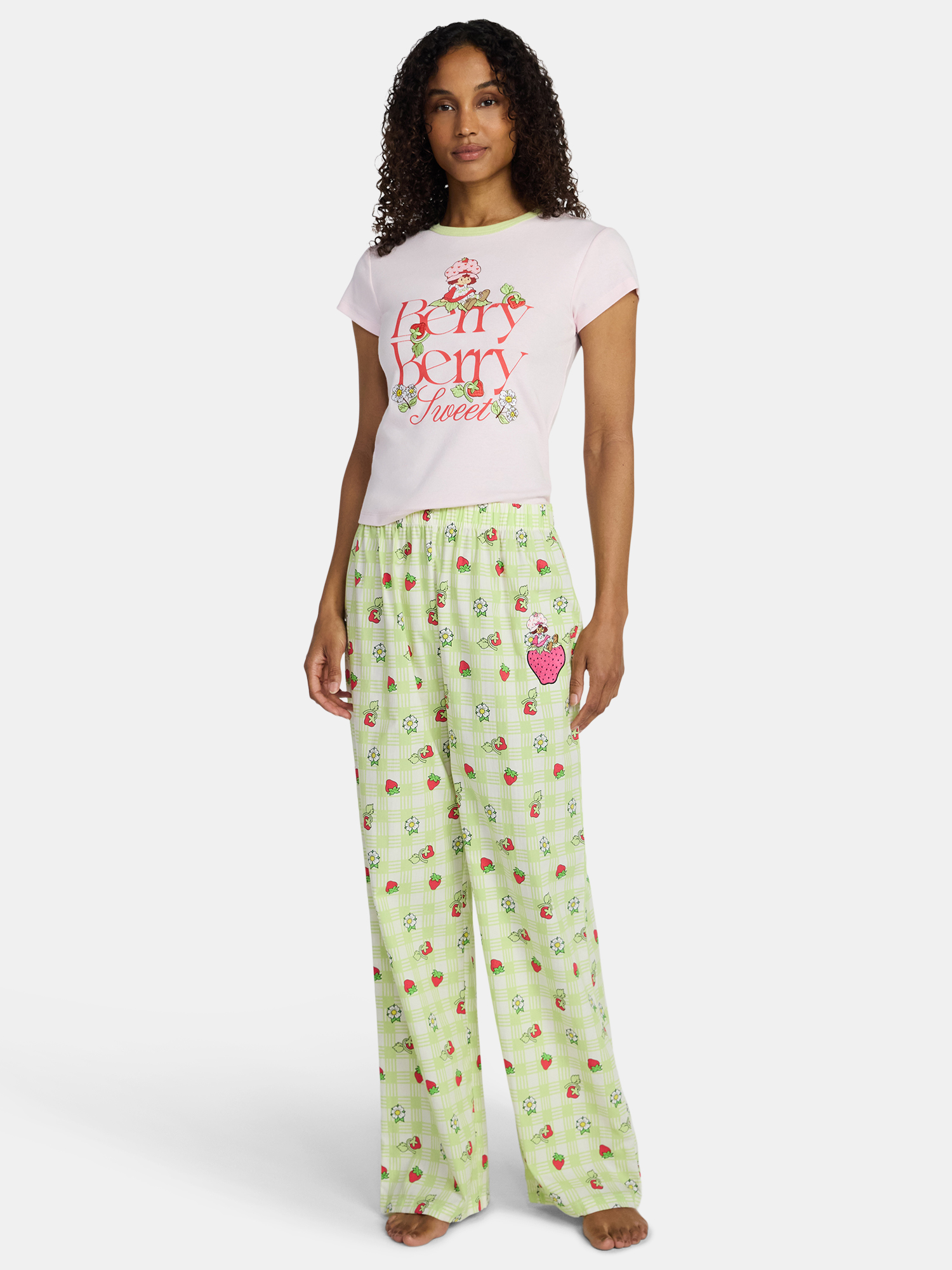 Strawberry Shortcake Women’s Strawberry Checker Cotton Graphic Pants, Sizes XXS-XXL