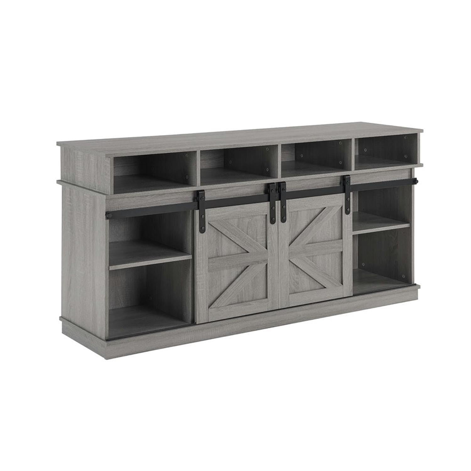 Demi Bonn Modern Farmhouse TV Media Stand for TV Up to 65'', Large Barn Inspired Home Entertainment Console with 23" Fireplace Insert, Open Shelves and Closed Cabinets, Gray