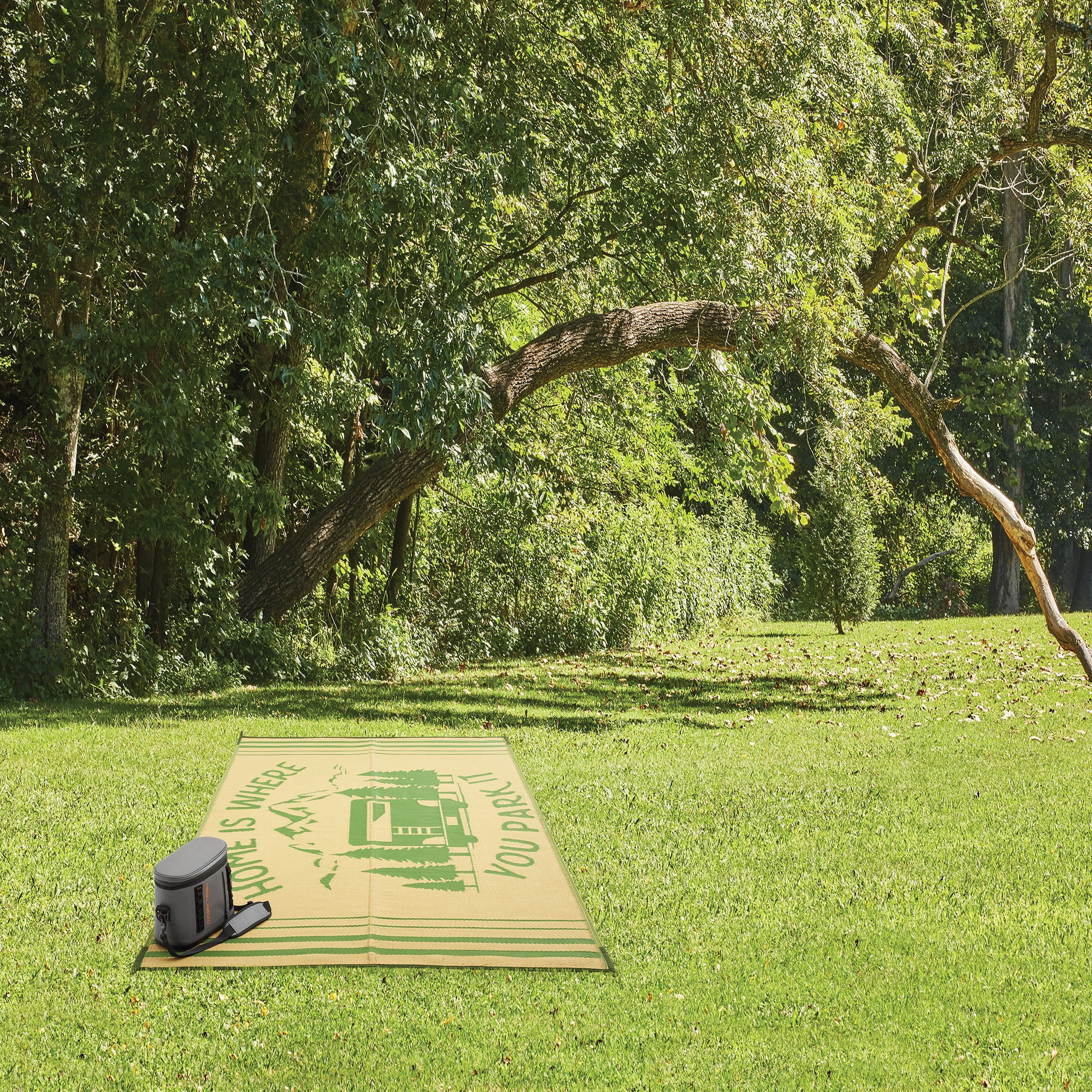 Auto Drive Ad Home Is Where 6'x9' Patio Mat, Good for RV and Garden Patios, Polypropylene, Beige