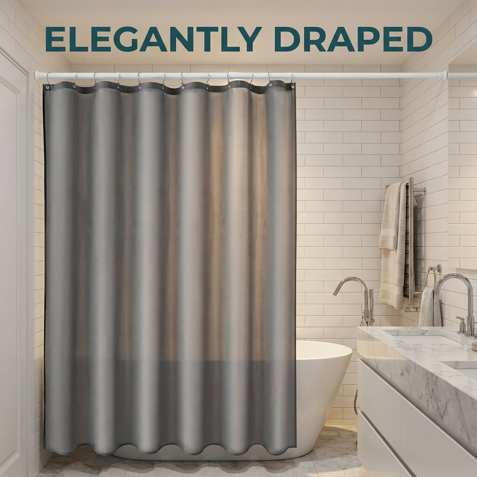 Unique Bargains Solid Polyester Shower Curtain Sets with 12 Hooks Grey 71"W x 71"L