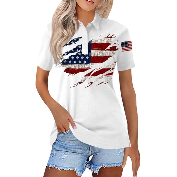 HAJWOH Women's America 250 Printed Casual Polo T-Shirt United States 250Th Anniversary Patriotic Tee 2026