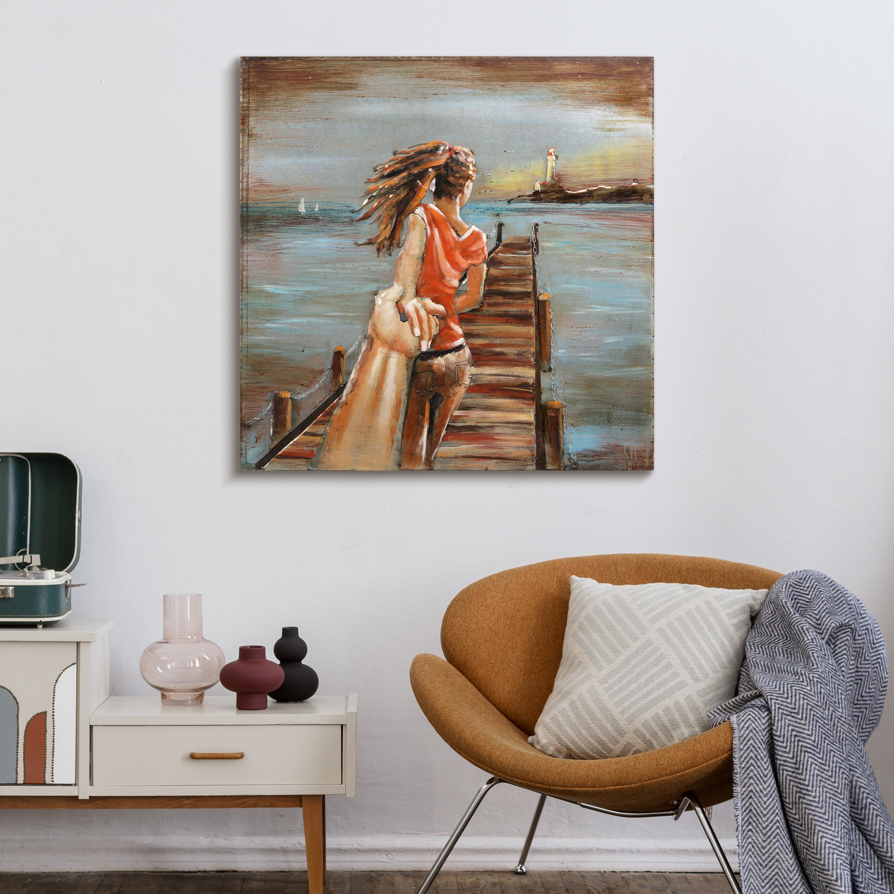 Empire Art Direct 'Lighthouse' by Primo Mixed Media Hand Painted 3D Iron Wall Sculpture