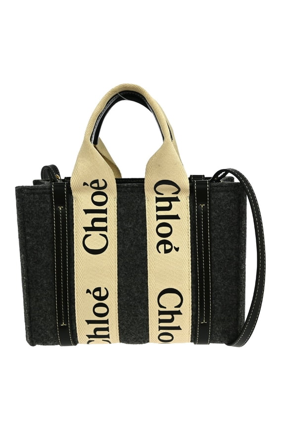 Pre-Owned Chloe Woody Convertible Tote Recycled Felt With Leather And Canvas Gray Canvas Tote Bag Bag