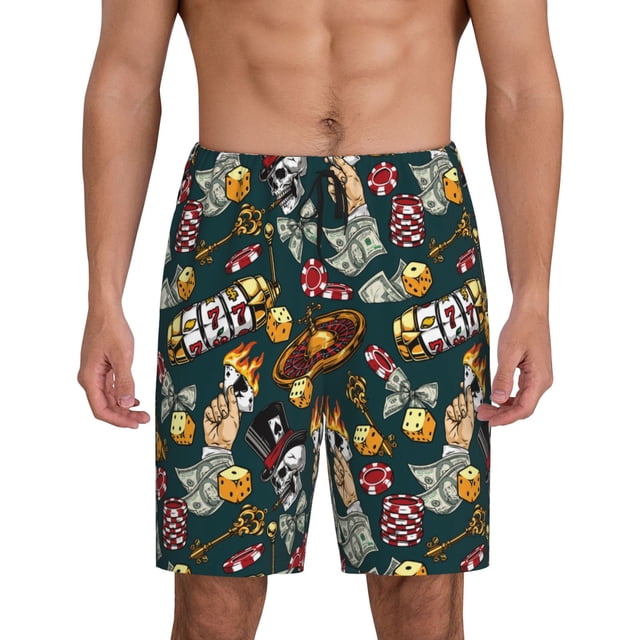 Fotbe Vintage Casino Chips Pantalones Cortos de Pijama para Hombre, Ropa de Dormir, Pantalones de Pijama Cortos para Hombre-Small