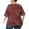 thumbnail image 4 of Agnes Orinda Women's Plus Size Blouse Ruffle Front Smocked Sleeves V Neck Solid Casual Tops 2X Wine Red Floral, 4 of 7