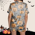 thumbnail image 6 of oqasdz Womens Halloween Pajamas Ghost Pumpkin Printed Silk Short Sleeve Button Down 2 Piece Loungewear Set Sleepwear, L, 6 of 7