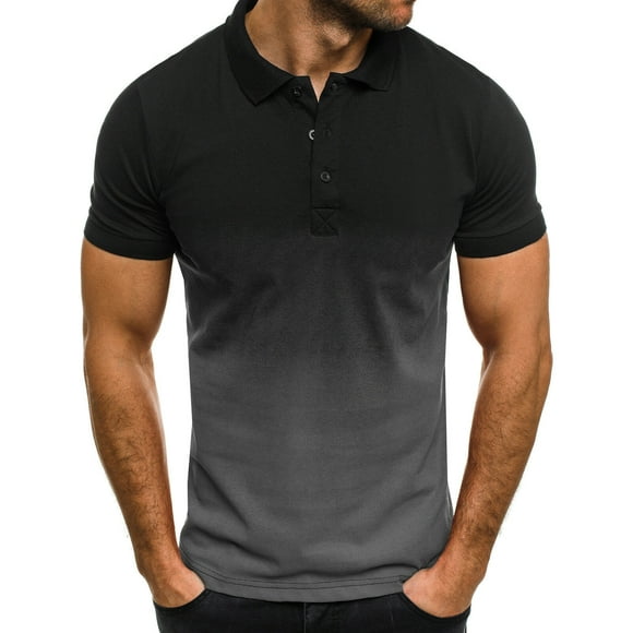 Pisexur Hommes Polos Décontracté Sport T-shirt Revers 3D Gradient Slim Fit Manches Courtes Business Chemise Hommes Chemises Top
