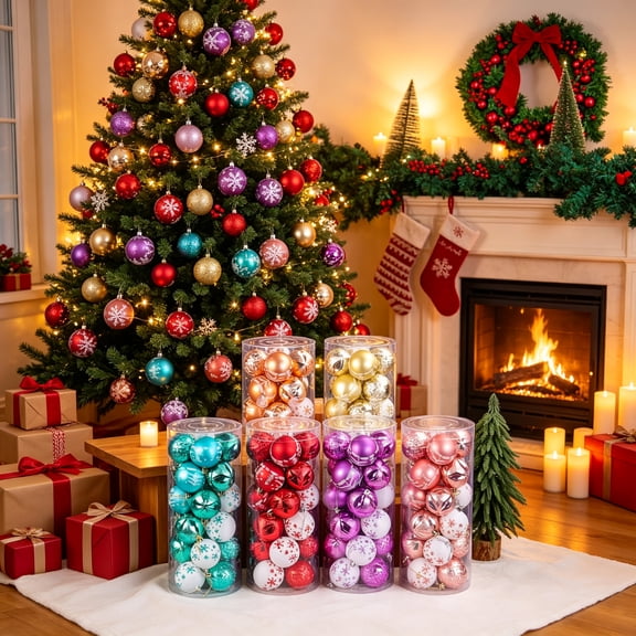 Dmlowu 24Pcs Christmas Decorations Indoor Outdoor, Shatterproof Christmas Tree Balls Ornaments, Creative Color Painted Christmas Ornaments for Home Wedding Holiday Party