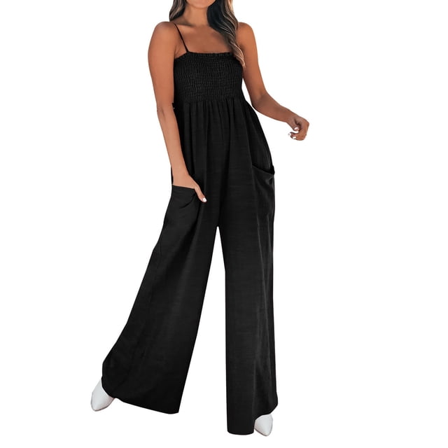 BLVB Combinaison Ample Décontractée Sans Manches à Jambes Larges avec Poches pour Femmes, Rose, 1