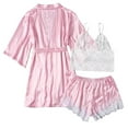 thumbnail image 4 of HNMKIU Women's Satin Pajama Set Floral Lace Trim Sleepwear Nightwear With Matching Robe Pink,L, 4 of 8