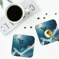 thumbnail image 4 of Sigee Ice Blue Ocean Cute Dolphin A for Water-Resistant, Heat-Resistant, Non-Slip Leather Coasters Set, Ideal for Coffee Table, Office, Bar, Home Decor-Square, 4 of 6