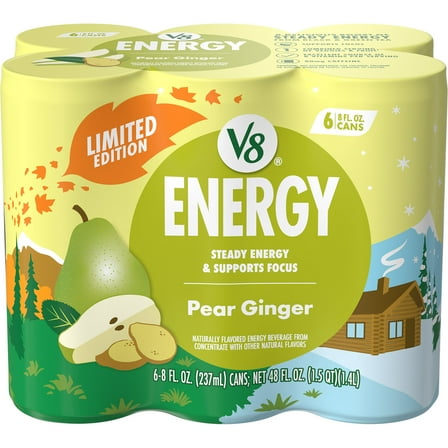 V8 Energy Pear Ginger Energy Drink, 8 fl oz Can (6 Pack)