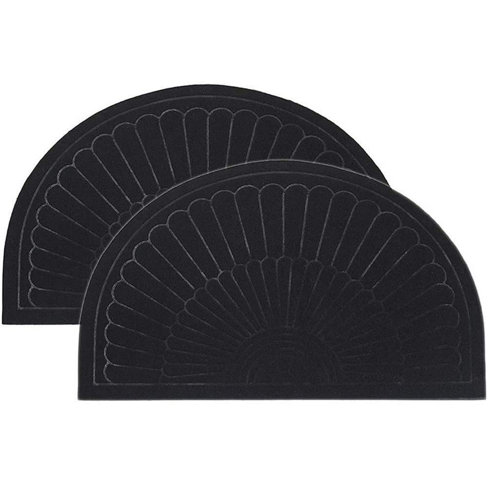 Rubber Doormat Indoor Outdoor Half Round Door Mat Set of 2, Low Profile Mat with Non