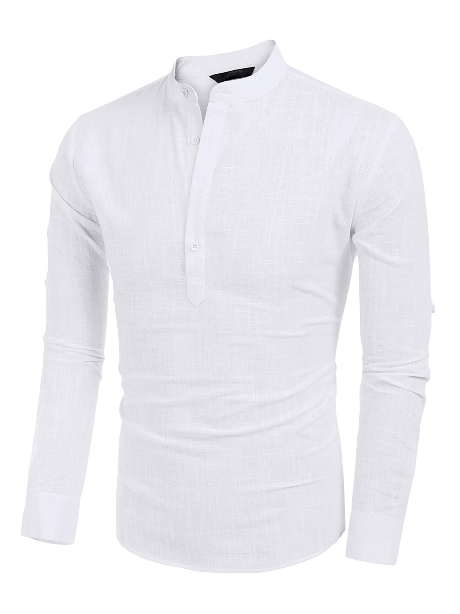 Gwiyeopda Men Cotton Linen Long Sleeve Stand Collar Shirts Casual Loose ...