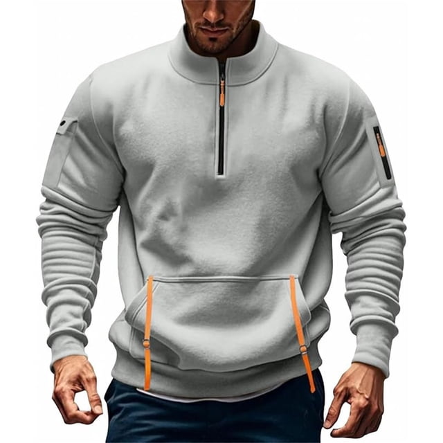 And Trendy Fleece Hooded Sweatshirt For Men's Winter In 2025 With A Stand Up Collar Half Zipper And Multiple Pockets