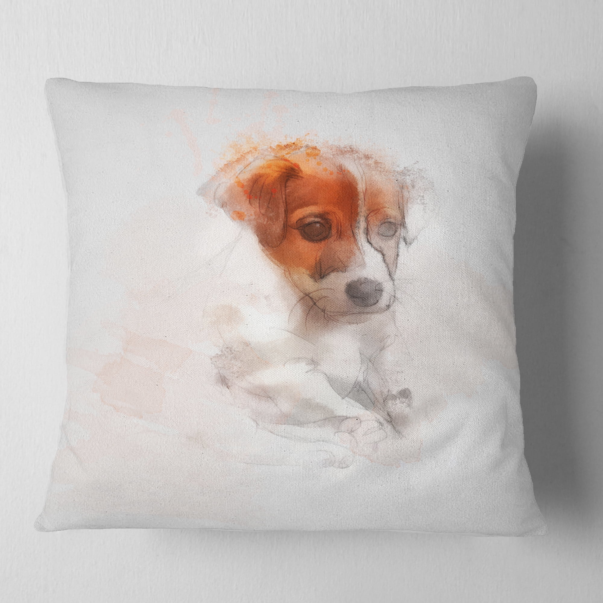 Designart Brown Puppy Dog Watercolor - Animal Throw Pillow - 18x18