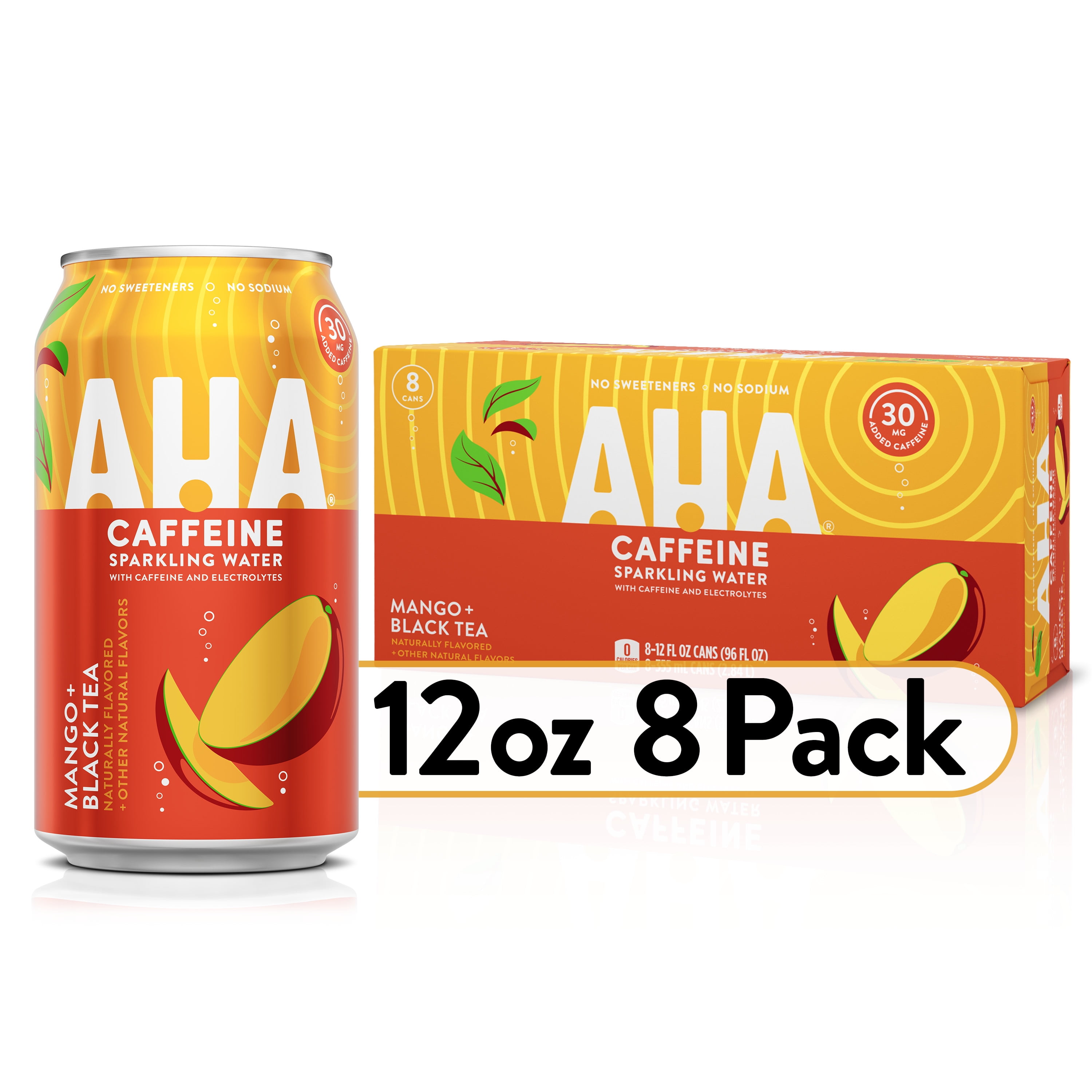 Aha Mango Black Tea Cans, 12 fl oz, 8 Pack