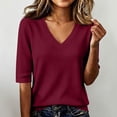 thumbnail image 2 of Women's Basic Tops V Neck T Shirts Ribbed Knit Slim Half Sleeve Tee Clothes Trendy Daily Layering Tops, 2 of 5