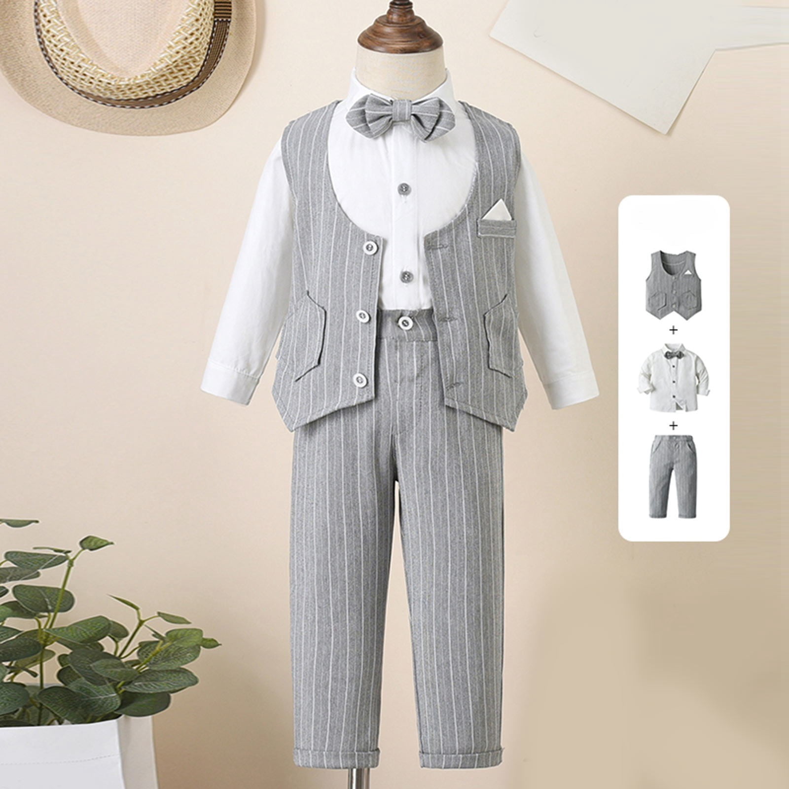 Gubotare Boys Wedding Outfit Boys Formal Suit Vest Kids Button Adjustable Back Strap Toddler Vests 5T 6T,(Light Gray 5-6 Years)